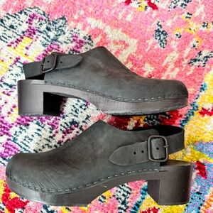 BRYR Studio Daphne High Heel Clogs Monochrome Black Leather Size 10